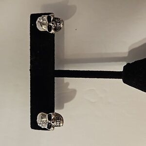 Skull Rhinestone & Silvertone Pierced Earrings